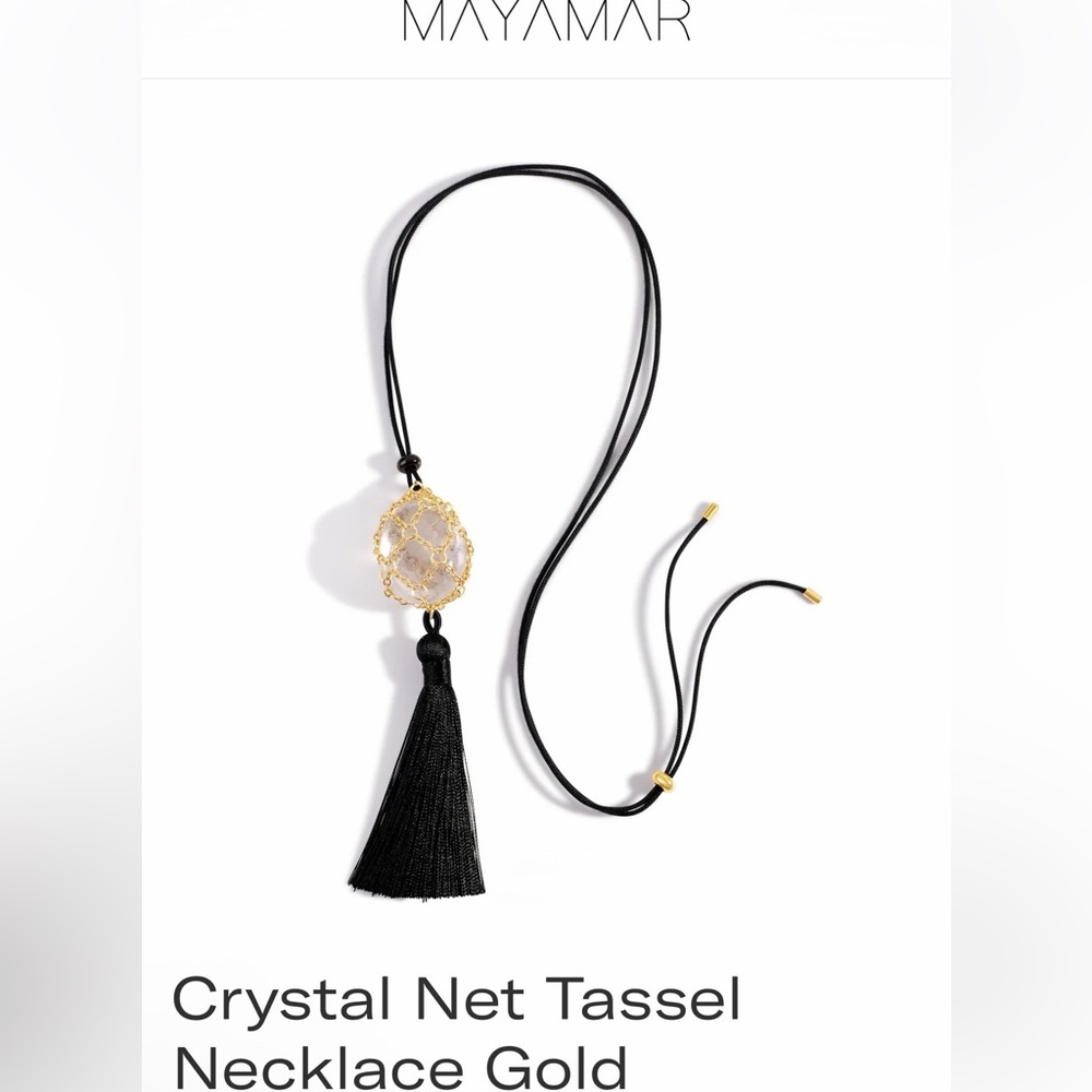 Mayamar Black Tassel Necklace with Gold Crystal Net Pendant